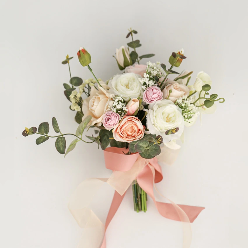 Ramos de novia de rosas blancas artificiales, flores de boda, color crema,  rosa, barato, champán, Poney, Ramo Para Dama|Ramos de boda| - AliExpress