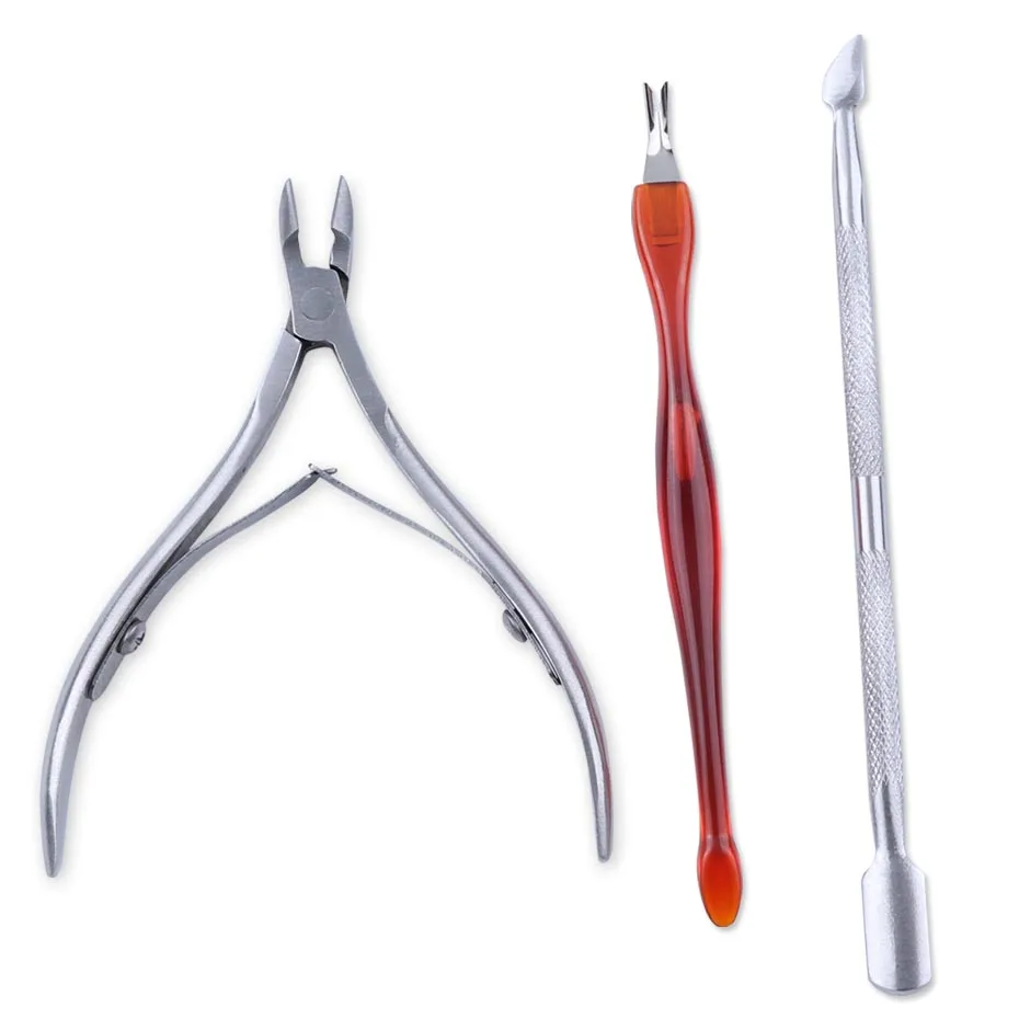 3pcs Pusher Sets Набор толкателей для кутикулы из нержавеющей стали, гель для снятия лака, ложка, вилка, кусачки для удаления омертвевшей кожи, инструмент для чистки маникюра, CHNC385-1 - Цвет: 3pcs Pusher Sets