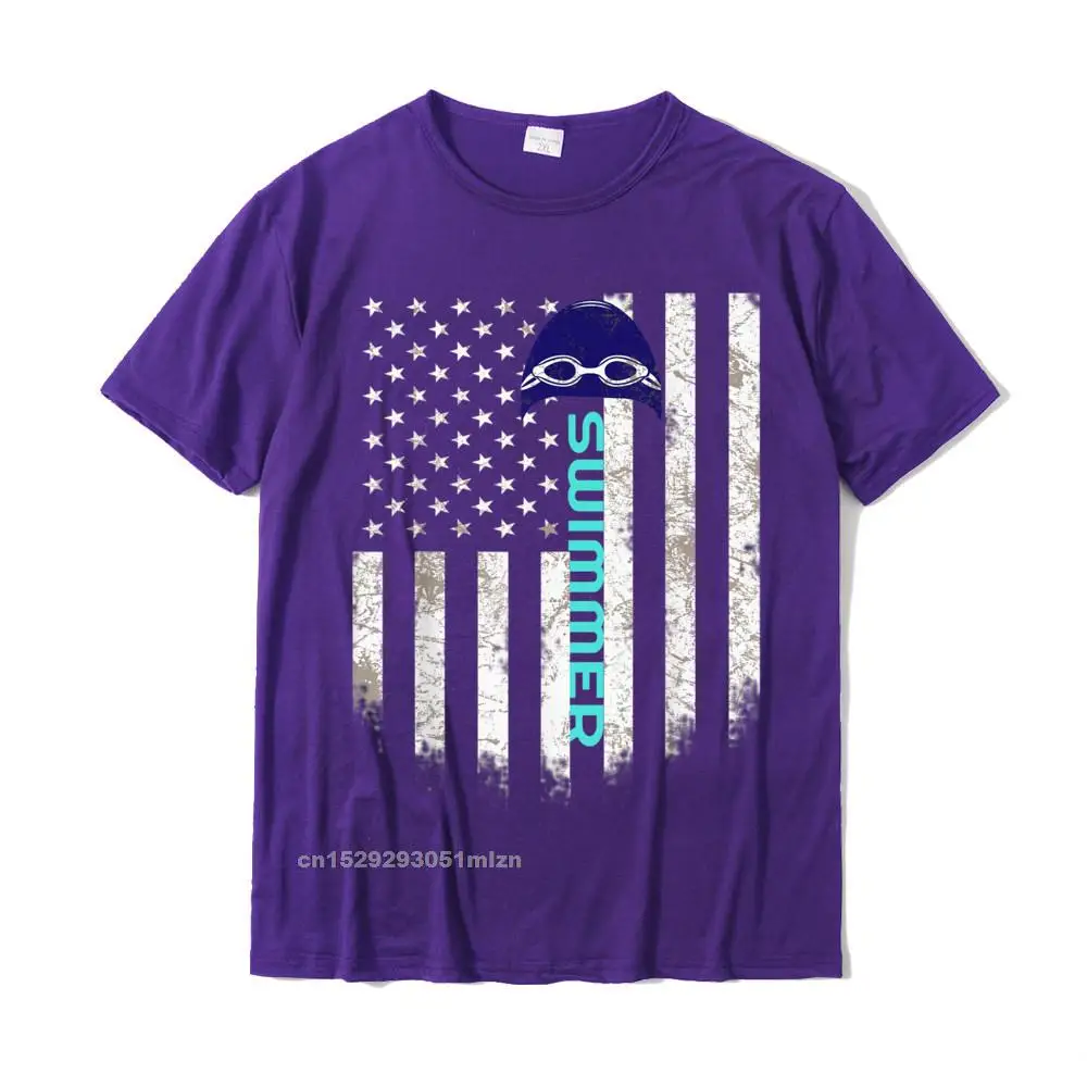 Cool Top T-shirts Graphic O Neck cosie Pure Cotton Man Tops T Shirt Printed Short Sleeve Tee Shirts Free Shipping Swimmer T Shirt Funny Swim Sports Swimming USA Flag Tee T-Shirt__3972 purple