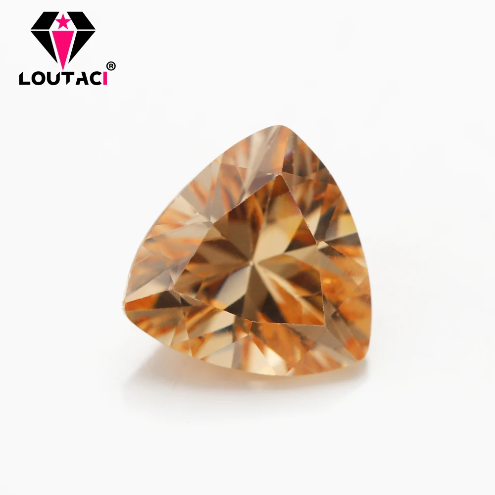 

LOUTACI Cheap High Quality Jewelry Gemstone Champagne Color Trillion Shape Cubic Zirconia For Sale Small Size 3x3-6x6mm