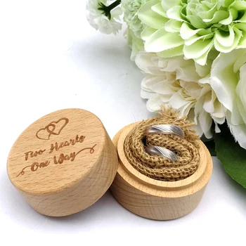 

New Wedding Ring Bearer Gift Box Holder Personalized Rustic Wood Ring Box Round Beech Wedding Ring Box With Letter On The Surfac