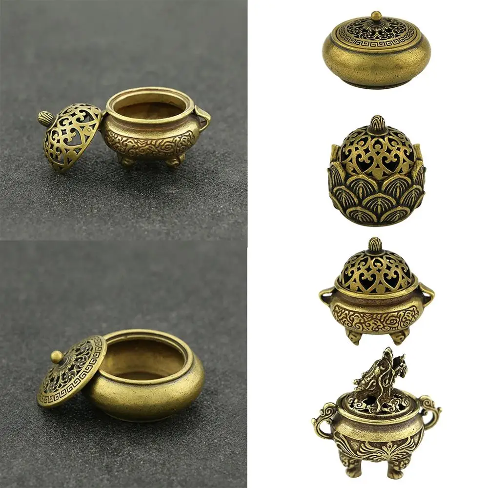 

Chinese Style Retro Incense Burner Lotus Dragon Mini Buddhist Decor Brass Incense Burner Holder Valuable Collection Home Decor