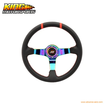 

Universal Fit 350MM Black CF Look Neo Spoke Sport Racing Steering Wheel+JDM Logo USA Domestic Free Shipping