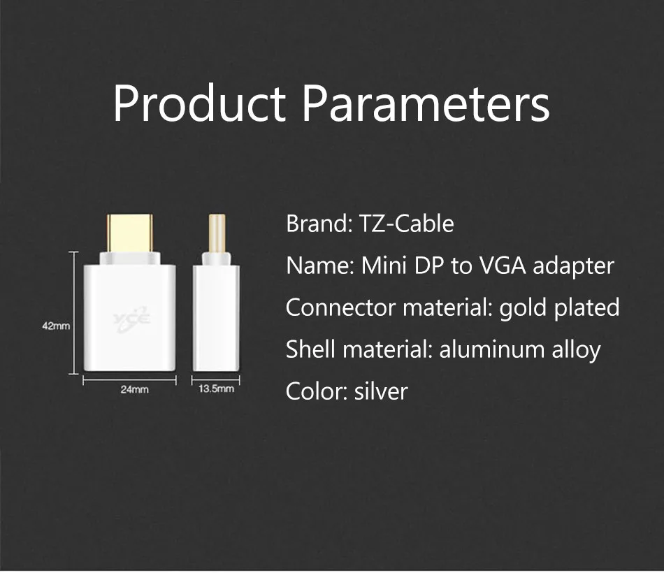 Mini display port to VGA Video Adapter 1080p Мужской и женский Дисплей Thunderbolt порт VGA кабели для Macbook Pro Air Silver