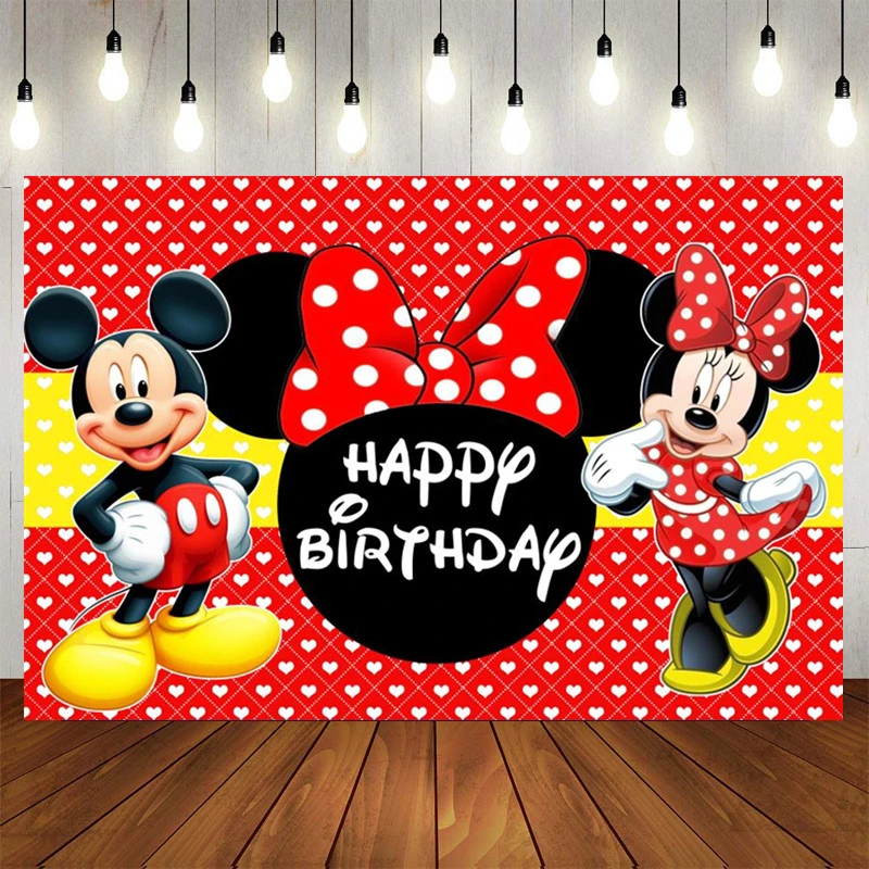 Custom Birthday Background Mickey Minnie Mouse - Cartoon Vinyl Party  Backdrops - Aliexpress