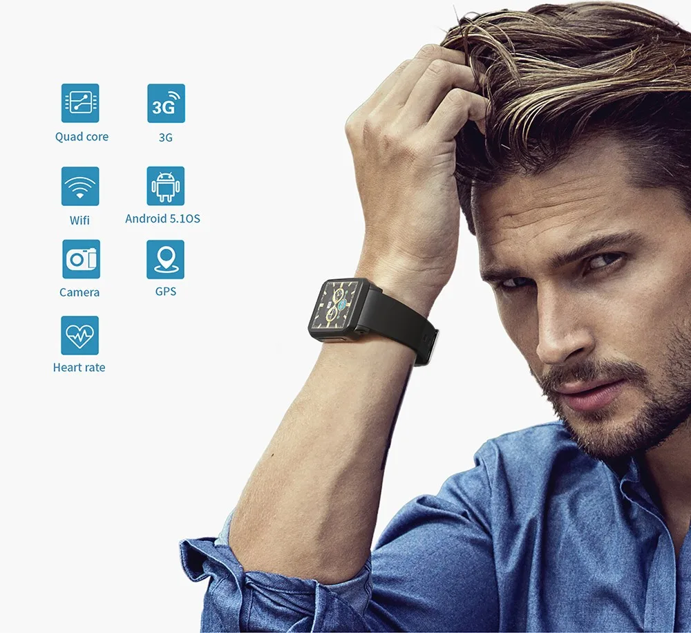 Battiphee Smartwatch KW06 3G Smart Watch 8GB ROM IP68 Waterproof Camera Heart Rate Monitor SIM Card Watchphone WIFI Bluetooth