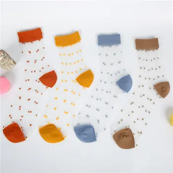 

Spring Summer Season Female Cass Retro Transparent Ultra-thin Wave Point Glass Fiber Color Long Tube Socks