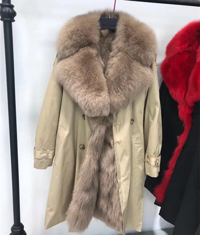 Flash Deal real natural fox fur coat jacket parka with big large fox fur collar fox fur liner thick warm long parka coat women waterproof 4