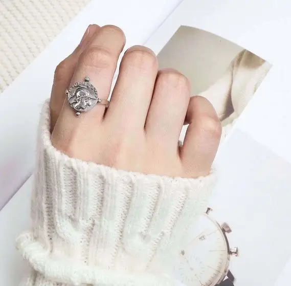 925 пробы Серебряное ретро кольцо для портретной монеты дикая личность мужские и