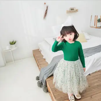 

2020 Spring Green Dot Mesh Dresses For Girls Princess, Children Cute Dress 6 pcs/lot, Wholesale