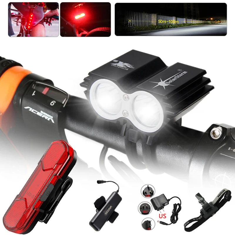 WaterproofFrontBikeLight2xLEDCyclingHeadlight4ModesSafety