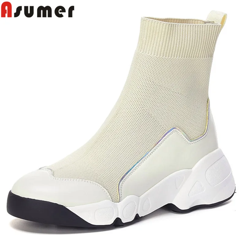 ASUMER/Модные ботильоны, размер 34-40 женские сапоги на плоской подошве на платформе, с круглым носком, без шнуровки, с сеткой, из коровьей кожи, женские осенне-зимние ботинки