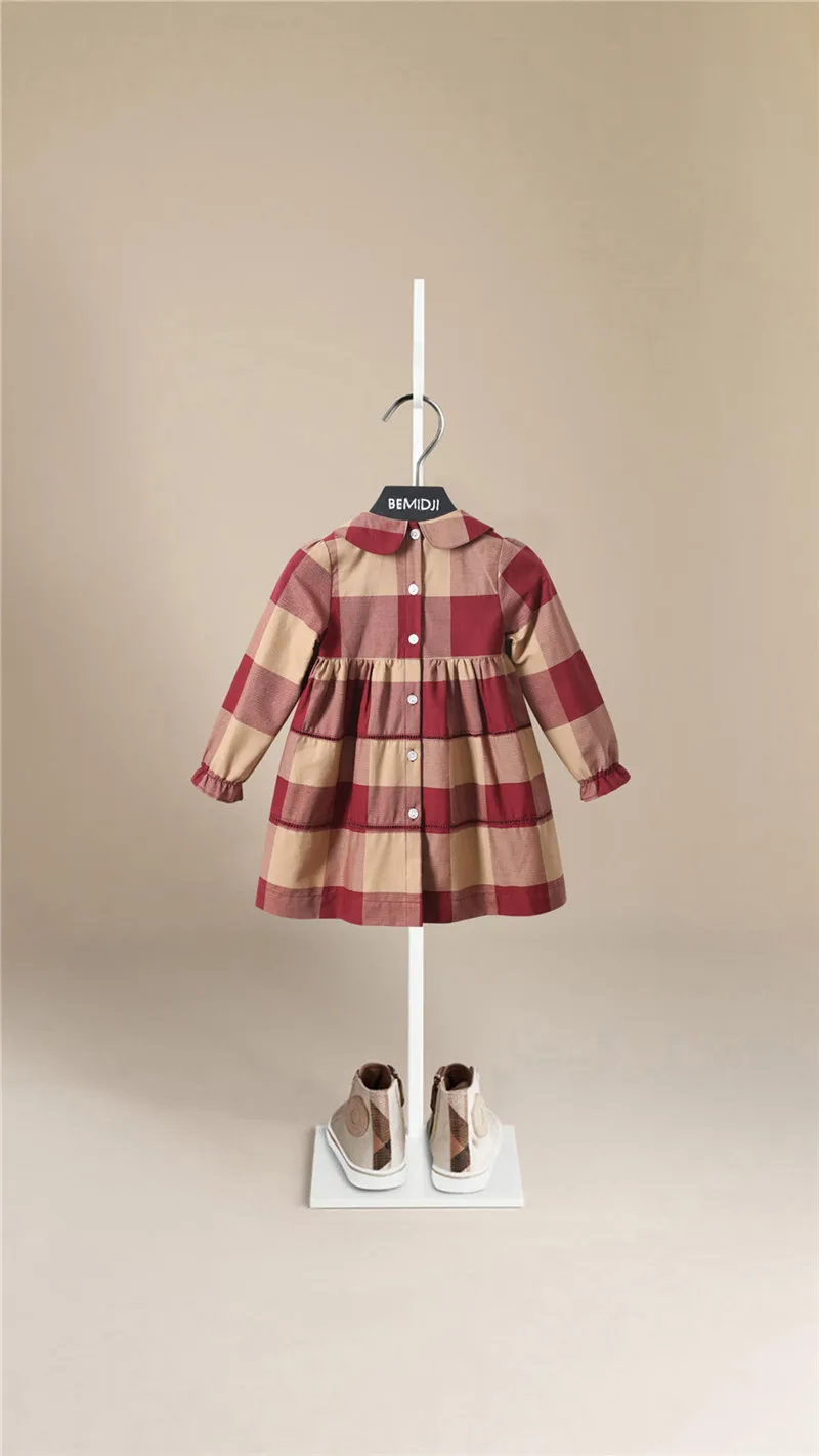 baby girl skirt clothes Luxury Girls Long Sleeve Plaid  Dress Girls Autumn New Style Turndown  Striped Sleeve Cotton Dress kids dresses for girls fashion baby girl skirt