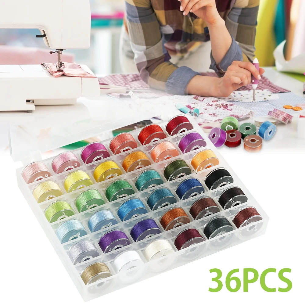 

36pcs Transparent Bobbin Case with Line Thread Rolls Set Needle Stitching Line Case Sewing Tools Embroidery Sewing Tools