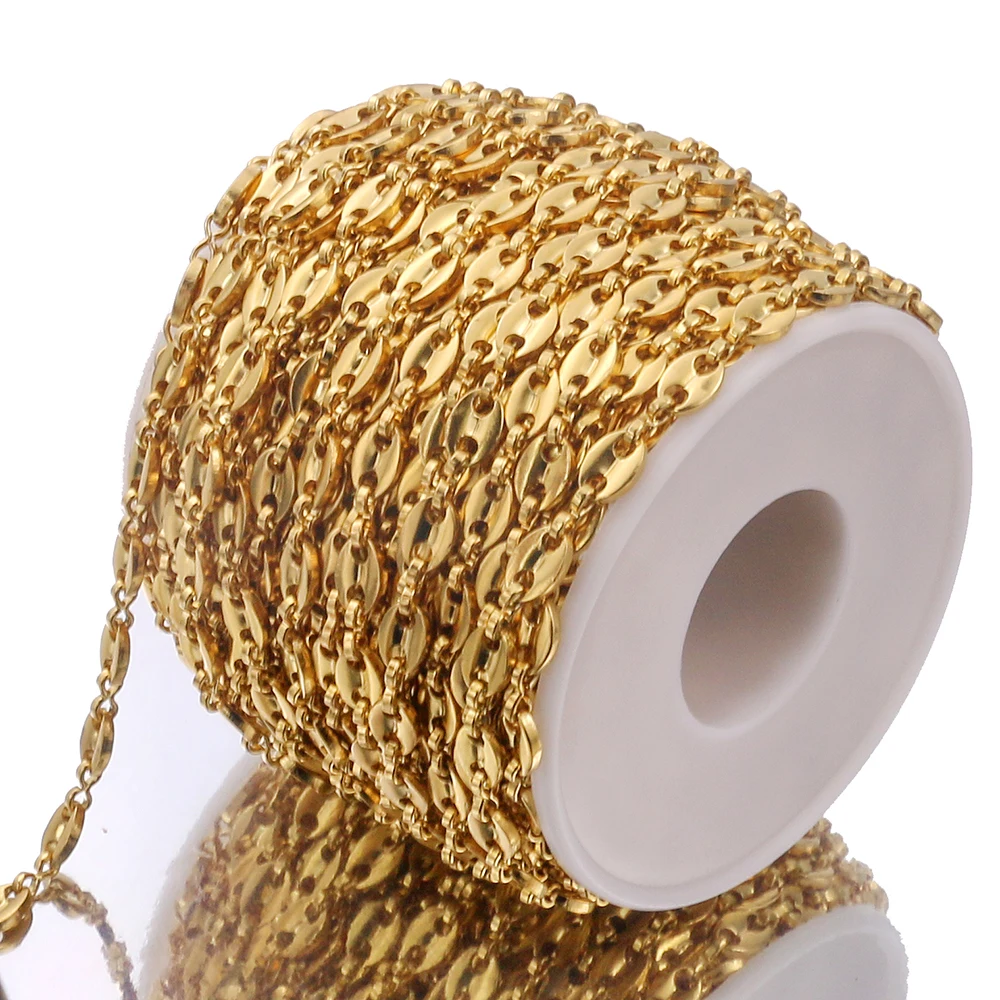 Wholesale 1 Meter Stainles Steel Gold Color Mariner Link Chains for Men Women Necklace Bracelet Making Coffee Bean Chains