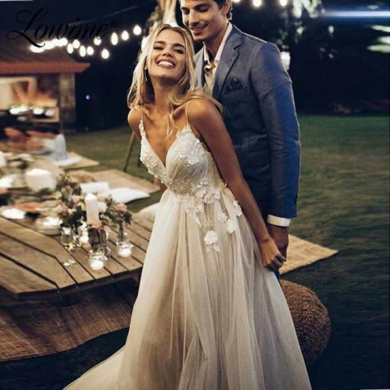 

Robe De Mariee Custom Dress 2020 Tulle Wedding Dresses Applique 3D Flower Spaghetti Straps Bridal Gowns Dress Vestido De Noiva