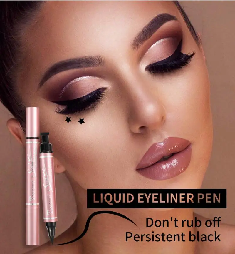 2 In 1 Eyeliner With Stamp Black Double Head Seal Triangle Star Waterproof Quick Dry Smooth Pen Makeup TSLM1 |
