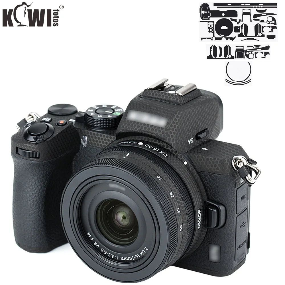 Kiwi Camera Body and Lens Sticker Cover For Nikon Z50 + 16-50mm lens Anti-Scratch Protective Skin Film Kit Matrix Black afbeelding