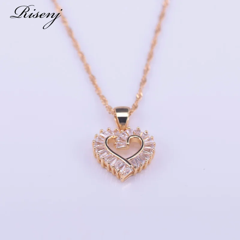 Risenj Heart Square Top Zircon 18k Gold Costume Jewelry Set For Women Earrings Necklace Ring Set Bridal Jewelry - Image 3