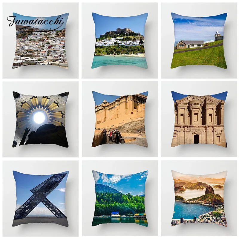 

Fuwatacchi Architectural Scenic Cushion Cover Egyptian Architecture Mountain Pillowcase For Sofa Home Decor Pillow Cover 2019