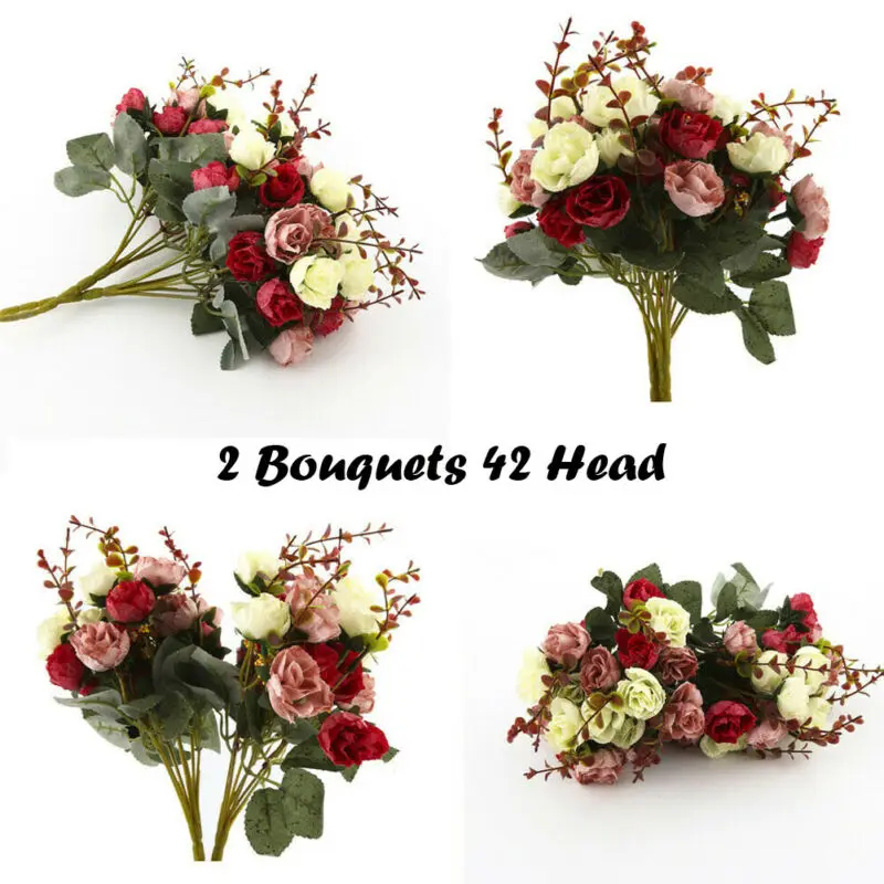 42 Head 2 Bouquets Artificial Rose Silk Flower Bouquet Home Wedding Decor Cool 