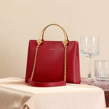 

NUCELLE Women's Bag 2020 Autumn/Winter New fashion handbag light luxury retro lady one-shoulder bag Korean chain bucket bag