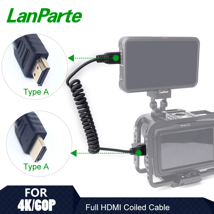 Online Lanparte alta velocidad Full HDMI 2,0 Cable en espiral para 4K 60P 8 Bit para BMPCC 6K 4K para Panasonic S1 accesorios de cámara para Atomos