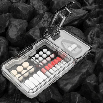 

2 in 1 Portable mini pill medicine boxs Splitters compartment storage device Stainless steel blade medicine travel