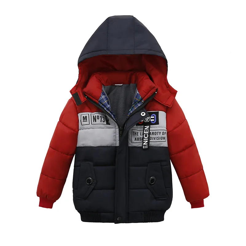 Новинка; модная зимняя куртка для мальчиков и девочек; хлопковая куртка для малышей; теплое пуховое пальто с цветными вставками; стеганая куртка с капюшоном для детей - Цвет: Red