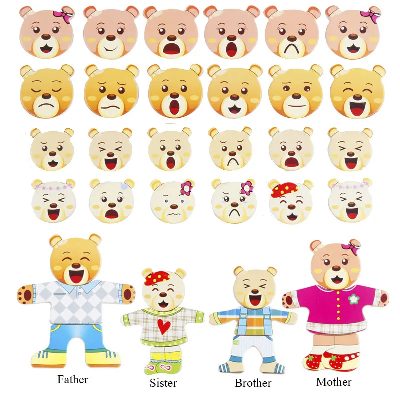 Wooden Toy Montessori Cartoon Animal Changing Clothes Jigsaw Dress Changing Shape Matching Puzzle Educational Toys For Children 3