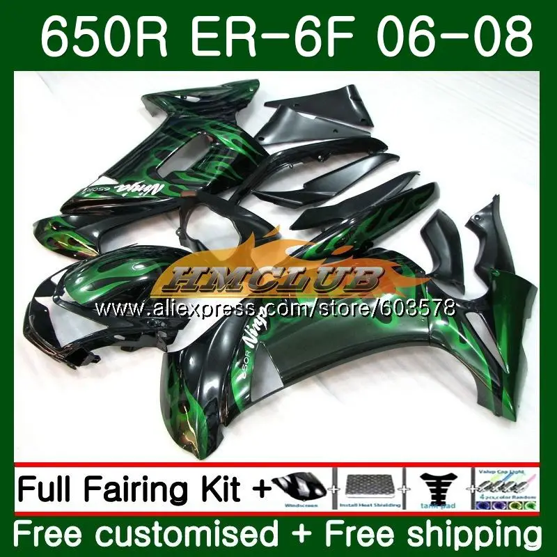 Средства ухода за кожей для KAWASAKI NINJA 650R ER6 F 650 ER6F 06 07 08 27CL. 75 Ninja650R ER-6F 06-08 ER 6F 2006 2007 2008 Обтекатели зеленый пламя - Цвет: No. 1