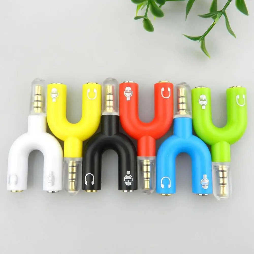 10PCS U Type Adapter Dual 3 5 MM Headphone Plug Audio Cables Splitter Microphone 2 in 1 Swivel Connector