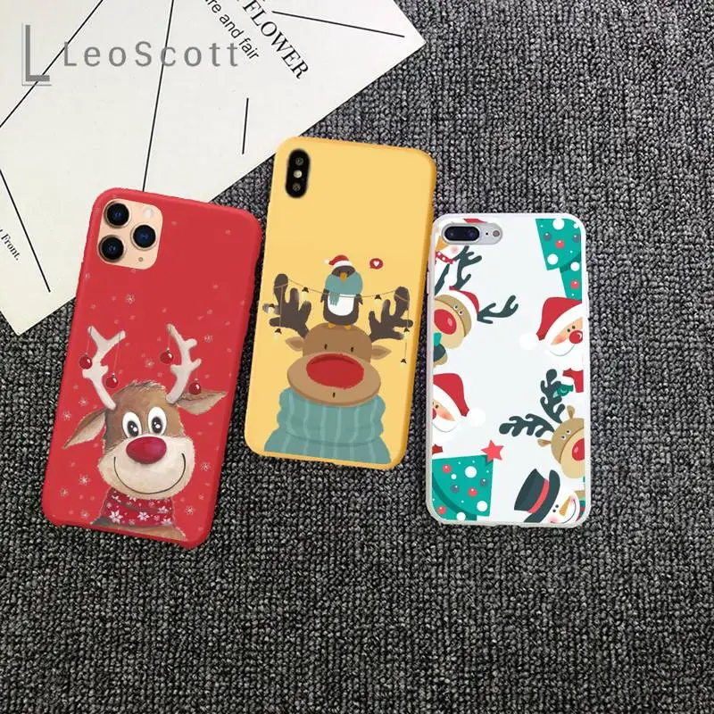 

Merry Christmas New Year Deer Phone Case Candy Color Phone Case for iPhone 11 12 mini pro XS MAX 8 7 6 6S Plus X 5S SE 2020 XR