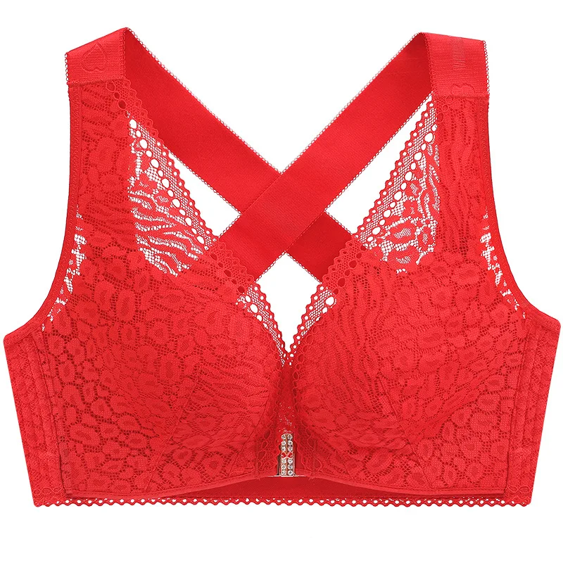 High quality Fashion sexy simple push up bra front button B C D E Cup Plus size triangle bras for women Factory shipping - Цвет: Красный