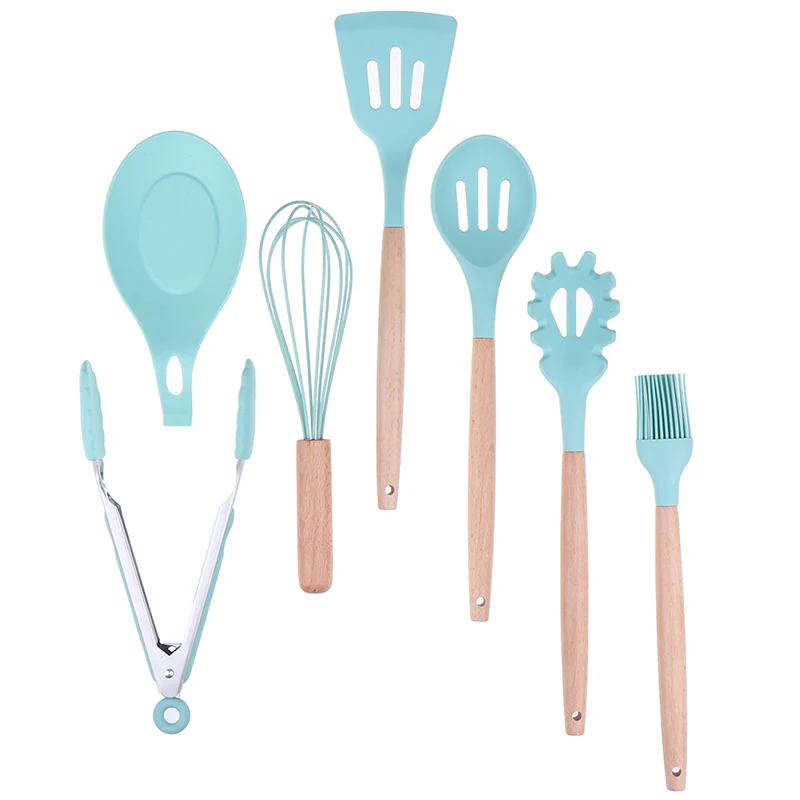 1PC Silicone Wood Turner Soup Spoon Spatula Brush Scraper Pasta Server Egg Beater Kitchen Cooking Tools Kitchenware