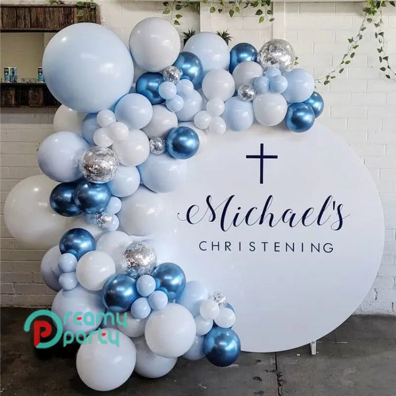 Balloons Garland Arch Kit Pastel Macaron Blue White Metallic Blue Balloons 
