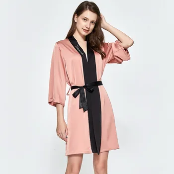 

Sexy Satin Bathrobe Female Kimono Robe Gown With Letter Casual Mini Intimate lingerie Summer New Bridal Wedding Sleepwear