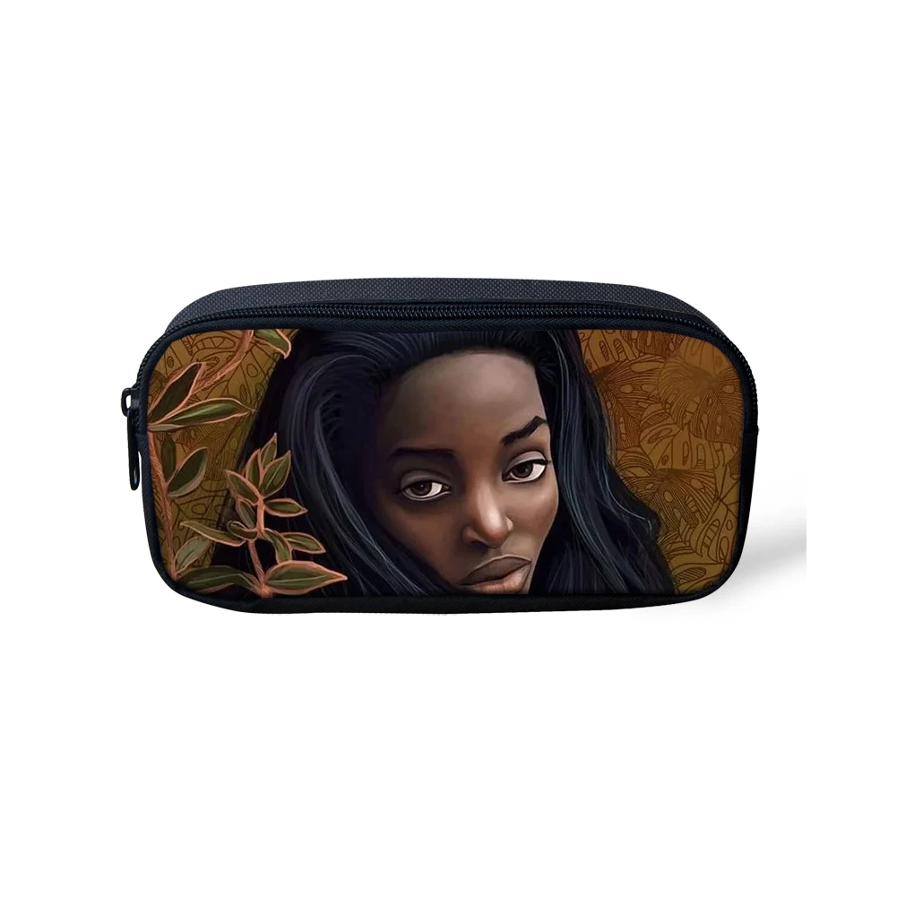 

Cute African American Adults Cosmetic Bags Black Queen Girl Pencil Case Student Pen Bag Small Storage School Supplies For Kids