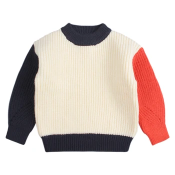

Patchwork Baby Sweater Soft Toddler Boys Girls Pullover Coat Polyester Elastic Comfortable Outfit for Children Keep Warm Winter