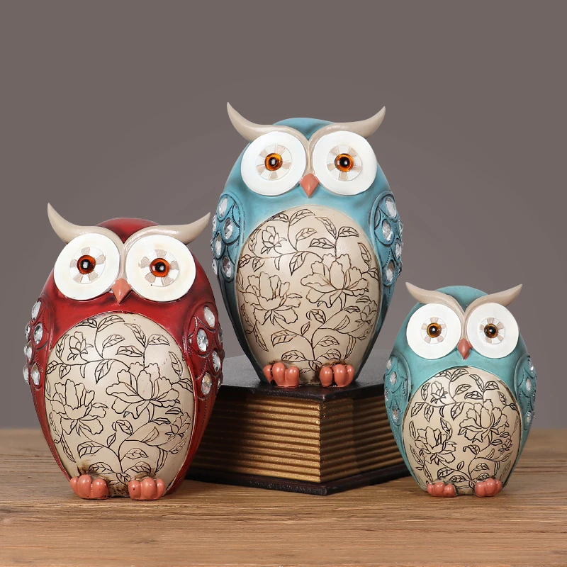 Lucky Retro Owl Family Modern Ornament Living Room Desk Decoration Ceramic Material Art Good Luck C