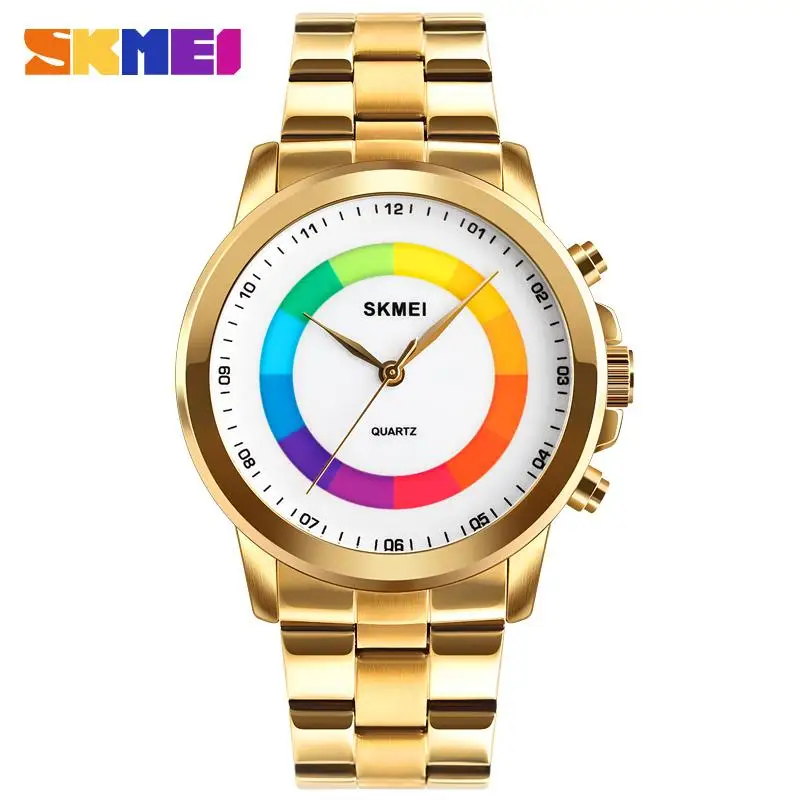 SKMEI Fashion Men Quartz Wristwatches Waterproof Colorful Dial Quartz Business Watches For Men Watch LED Light Relogio Masculino