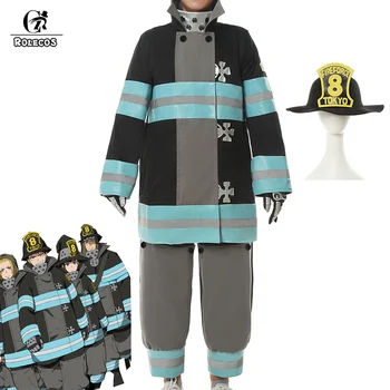 

ROLECOS Anime Fire Force Cosplay Costume Shinra Kusakabe Maki Oze Firefighter Uniform Enen no Shouboutai Men Cosplay Suit Hat