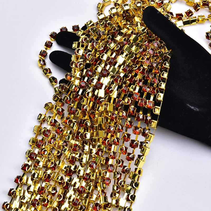 High Quality 5 Yards 6mm Rhinestone Cup Chain Loose Crystal Glass Gold D Shape Claw Trim Sew on Shoes Clothes Bags Decoration | Дом и сад