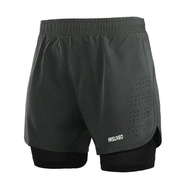 US $12.57 Quick Dry Mens Sports 3 Running Shorts Active Training Exercise Jogging 2 IN 1 Shorts With Longer 