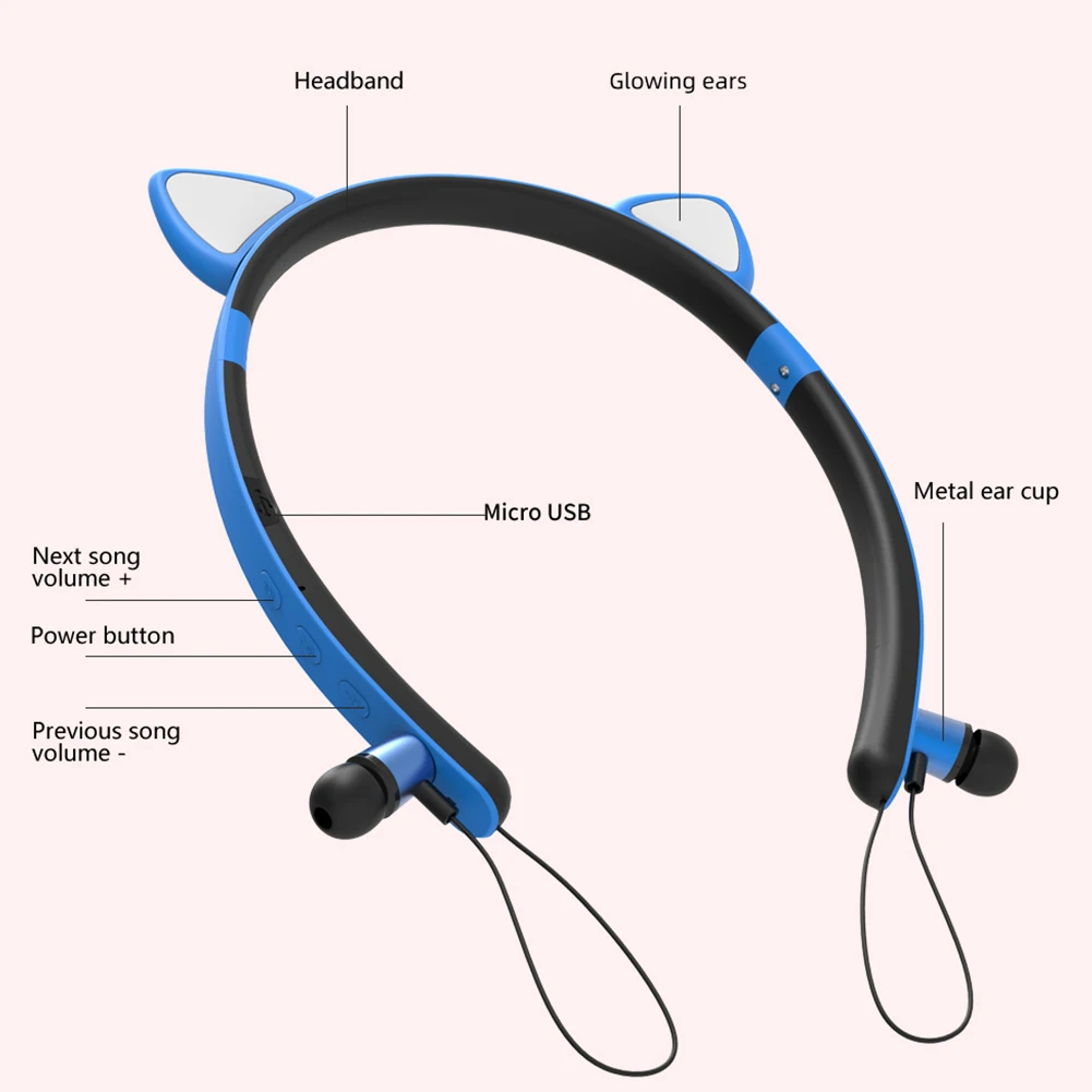 Светодиодный светильник светящаяся модная bluetooth-гарнитура Беспроводная портативная Спортивная игровая Hi-Fi стерео звуковая музыка уличный светильник с кошачьими ушками
