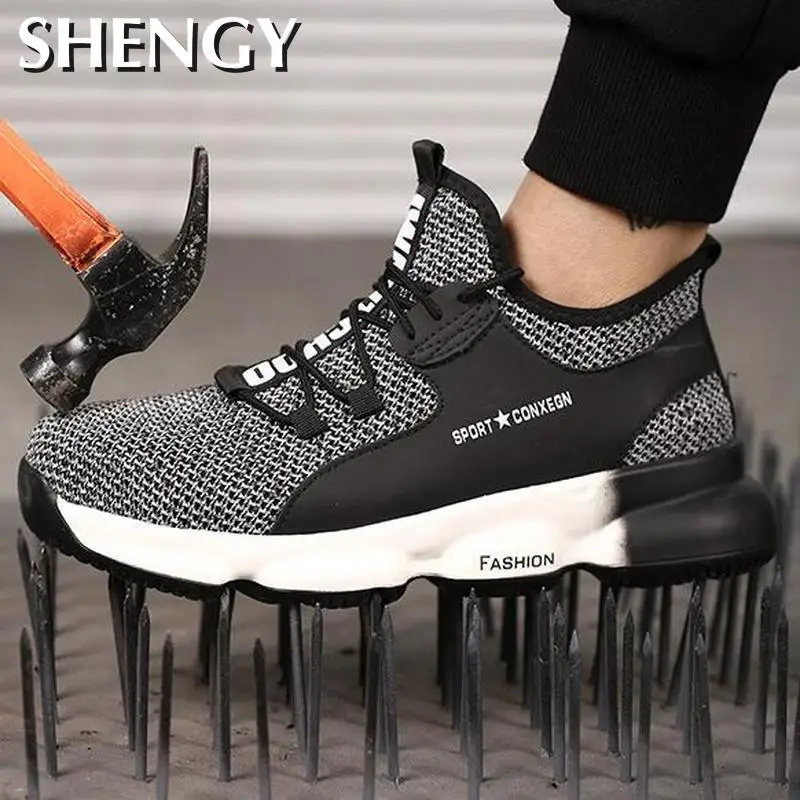 2020 Men Casual Shoes Male Man Sneakers Mesh Breathable Light Steel Toecap Work Safe Protect Zapatos De Hombres Tenis |