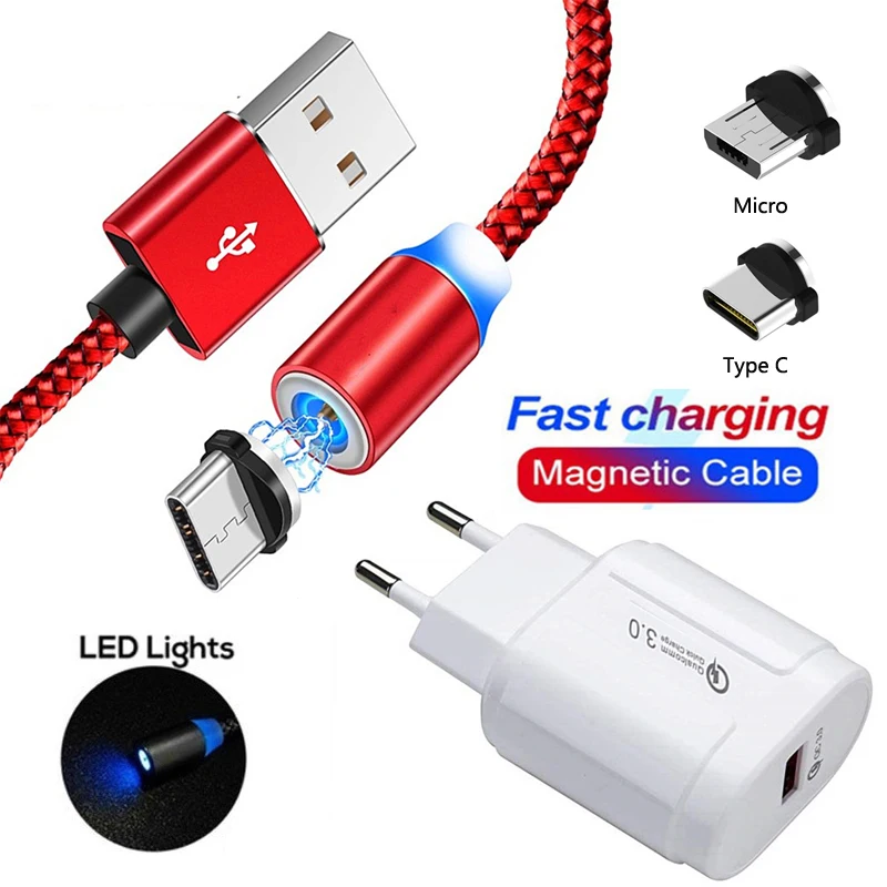 Магнитный USB светодиодный Micro кабель для зарядки OPPO R11 R15 R17 A3 A3S A5 F7 F9 Find X Reno K1 K3