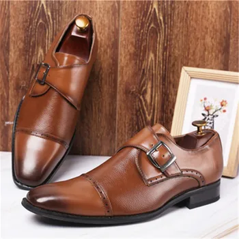 

2019 Newest Men Dress Shoes Designer Business Office Buckle Strap Loafers Casual Driving Shoes Men's Flat Party Leather Shoes