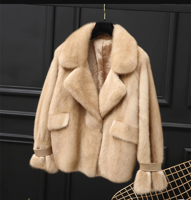 Норковый мех Женская короткая юбка пальто с воротником Зимняя Толстая теплая норковая Меховая куртка