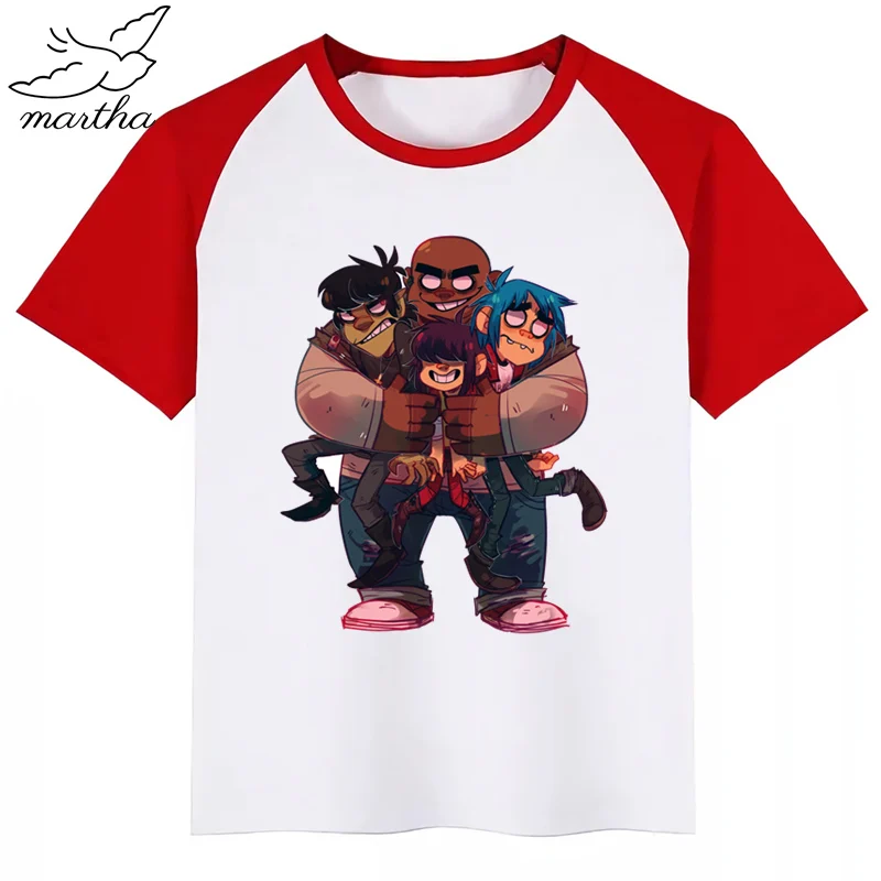 RedF Gorillaz/милая детская футболка в стиле рок-группы; детская одежда с короткими рукавами; вечерние футболки с забавными рисунками для мальчиков и девочек - Цвет: RedF